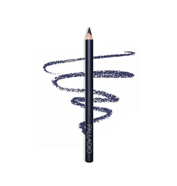 Dark blue Palladio makeup pencil with product squiggle drawn behind