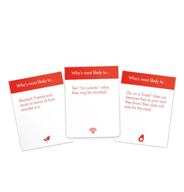 Three sample Millennial AF game cards