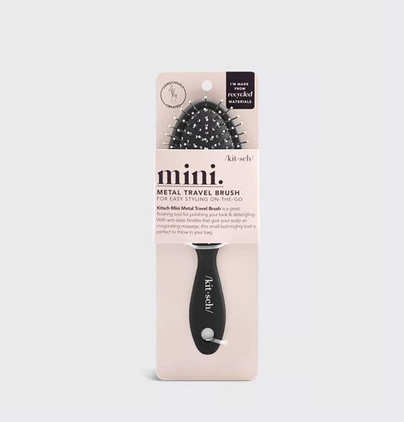 Mini Metal Travel Brush by Kitsch in pink and partially clear packaging
