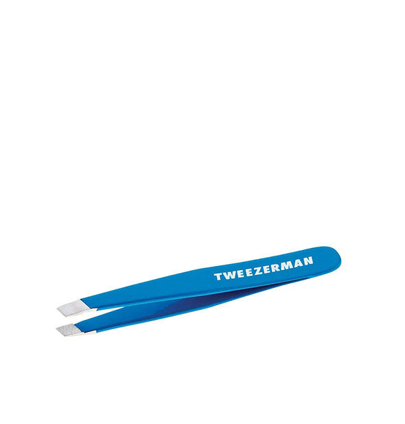 Blue Tweezerman tweezer with slanted stainless steel tips
