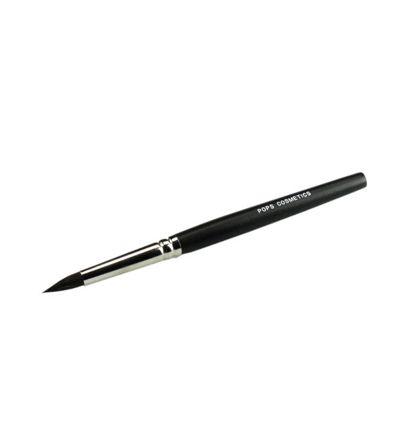 Pointed-tip Pops Cosmetics makeup brush with nickel ferrule and black handle