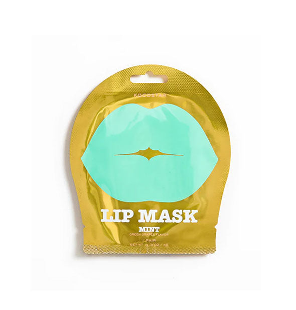 Gold Lip Mask packet with large green lips graphic and white lettering