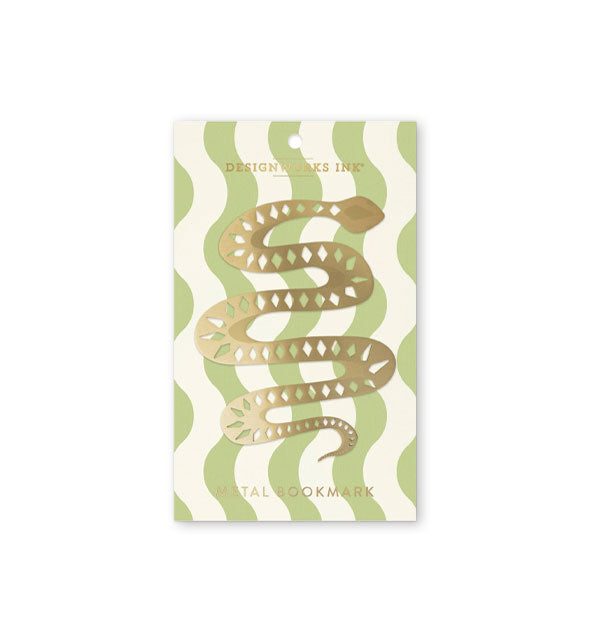 Metallic gold snake bookmark on white and green wave striped DesignWorks Ink product card
