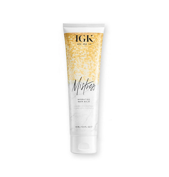 White and gold 5 ounce bottle of IGK Mistress Hydrating Hair Balm