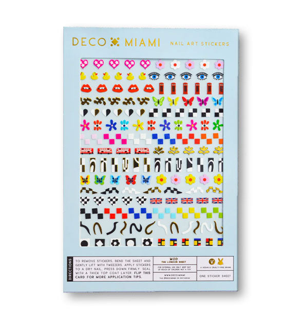 Pack of Deco Miami Nail Art Stickers with mod London-themed designs