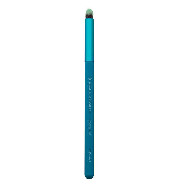 Slender blue eye makeup brush with soft point bristle shape