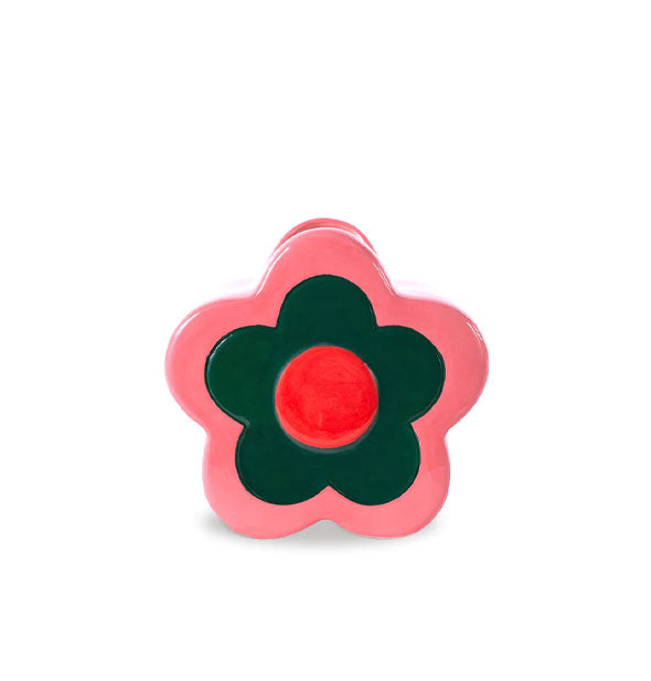 Ceramic pink and green painted flower-shaped vase