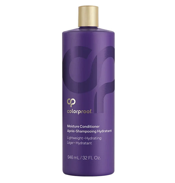 Purple 32 ounce bottle of ColorProof Moisture Conditioner with gold cap