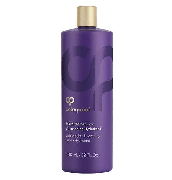 Purple 32 ounce bottle of ColorProof Moisture Shampoo with gold cap