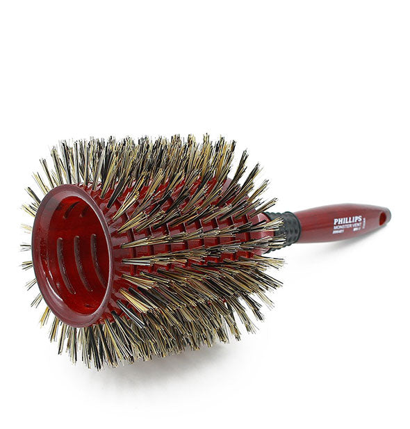 Top three-quarter view of the Phillips Monster Vent 5-Inch hair brush showing hollow vented barrel.