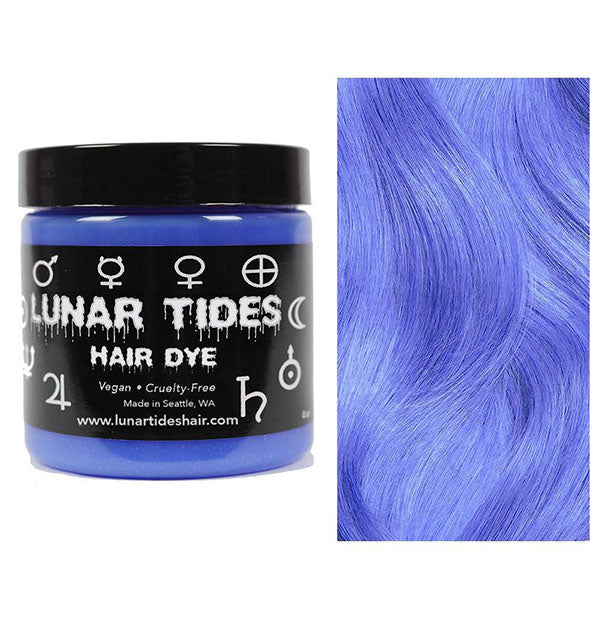 Lunar Tides Hair Dye pot shown in vibrant blue shade Moonstone