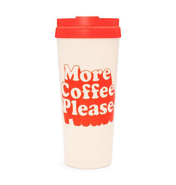 Cream Retro Thermal Mug with Red Text More Coffee Please