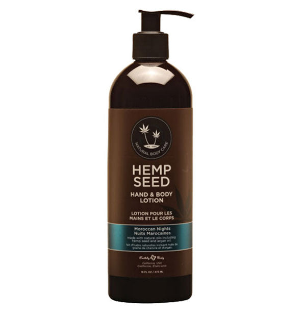Brown 16 ounce bottle of Hemp Seed Hand & Body Lotion by Earthly Body in Moroccan Nights Scent