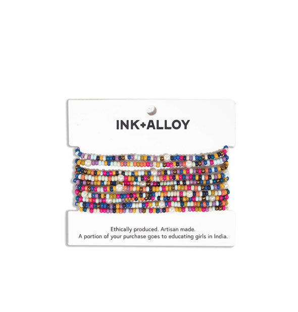 Set of 10 multicolored beaded bracelets on Ink + Alloy product card