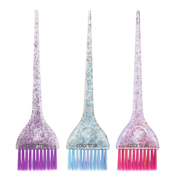 Purple, blue, and pink glitter color brushes by ColorTrak