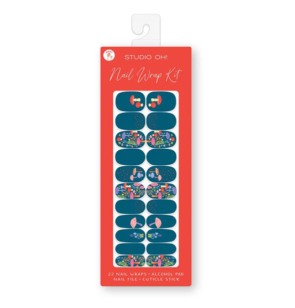 Nail Wrap Kit by Studio Oh! features dark blue mushroom print designs