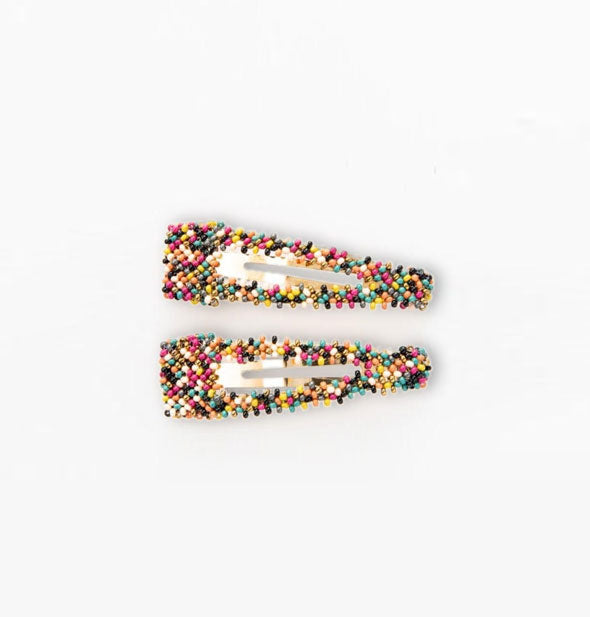 Pair of multicolored snap-style beaded hair clips