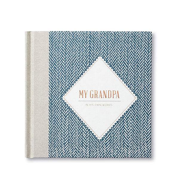 Blue and white chevron book cover is printed with, "My Grandpa: In His Own Words" in gold lettering