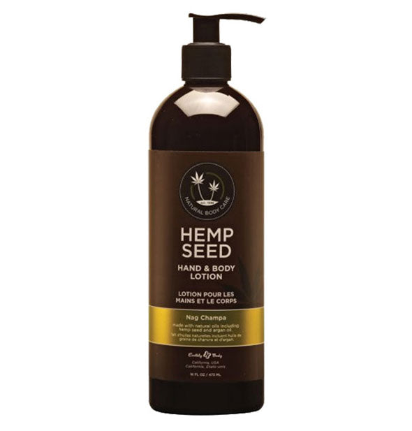 Brown 16 ounce bottle of Hemp Seed Hand & Body Lotion by Earthly Body in Nag Champa Scent