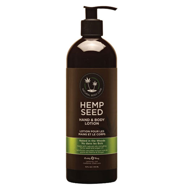 Brown 16 ounce bottle of Hemp Seed Hand & Body Lotion by Earthly Body in Naked in the Woods Scent
