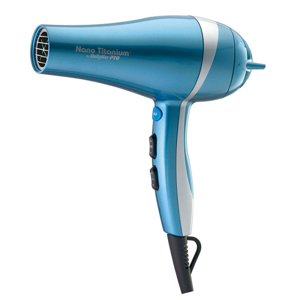 Blue and silver Nano Titanium hair dryer by BaBylissPRO