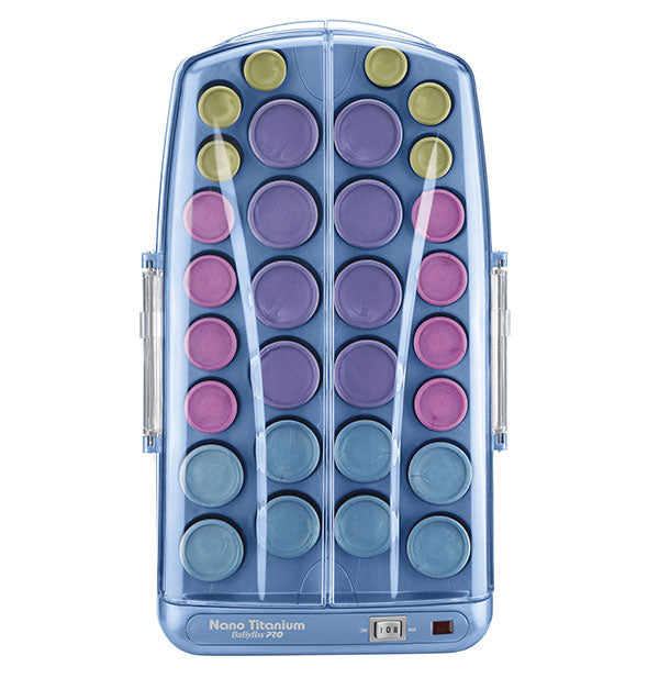 Set of 30 hot rollers in blue case with clear lid