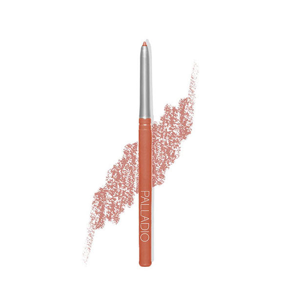 Retractable Palladio liner pencil with sample drawing behind in a light peachy-pink shade