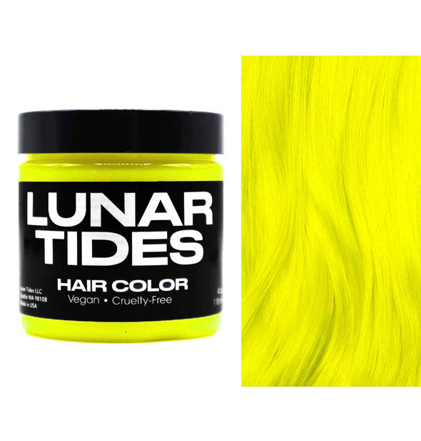 Lunar Tides Hair Dye pot shown in bright yellow shade Neon Lemon