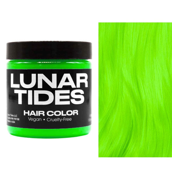 Lunar Tides Hair Dye pot shown in bright green shade Neon Lime