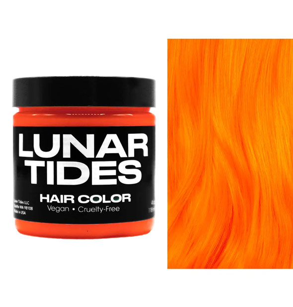 Lunar Tides Hair Dye pot shown in bright orange shade Neon Tangerine
