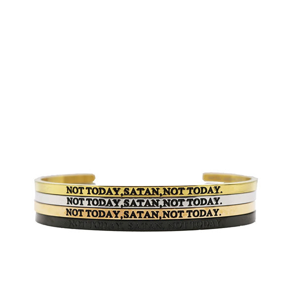 metal not today satan not today bracelets in gold silver rose gold and black