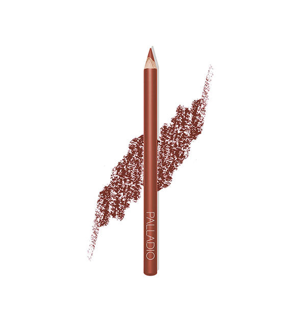 Palladio liner pencil in a pinkish-brown shade with drawn product sample behind