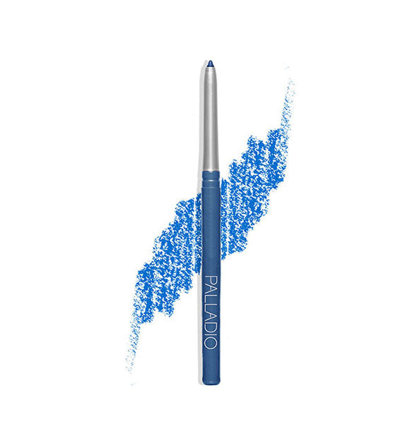 Retractable Palladio liner pencil with sample drawn behind in a blue shade