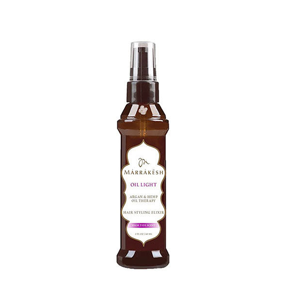 2 ounce bottle of High Tide scent Marrakesh Oil Light Argan & Hemp Oil Therapy Hair Styling Elixir