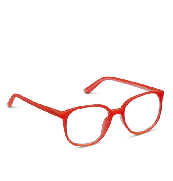 Pair of rounded red-orange glasses frames