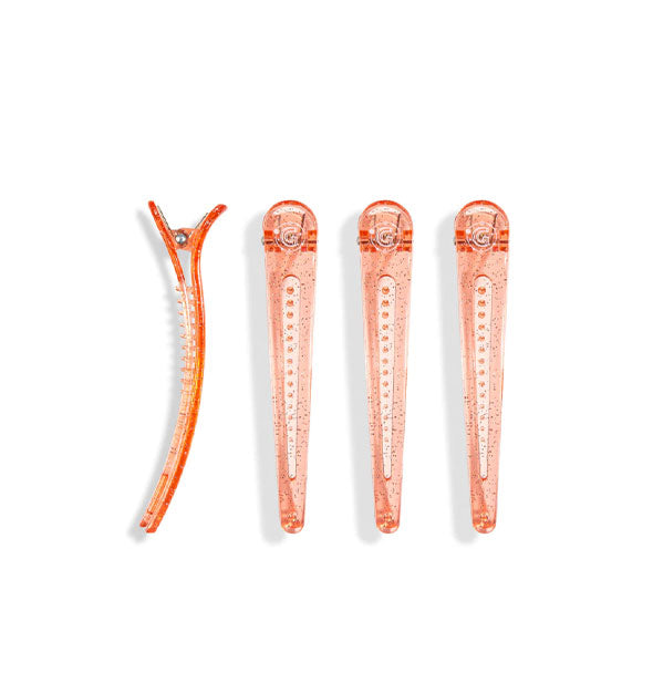 Four orange glitter hair clips
