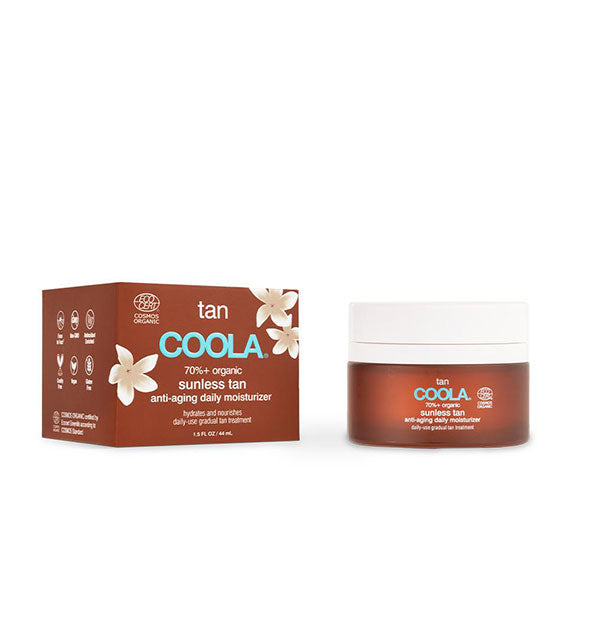 Pot and box of Tan Coola 70%+ Organic Sunless Tan Anti-Aging Daily Moisturizer