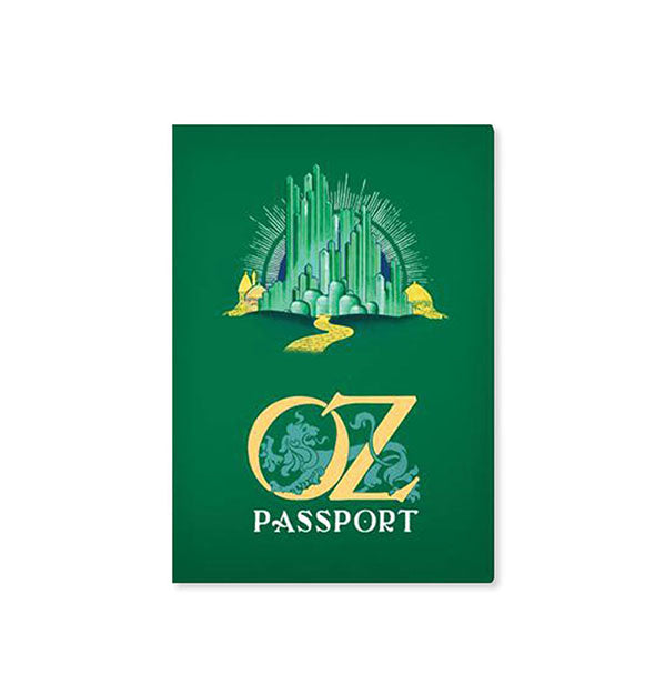Green OZ Passport booklet features illustrated image of the Emerald City