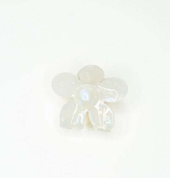 Shiny pearlescent white flower-shaped hair claw clip