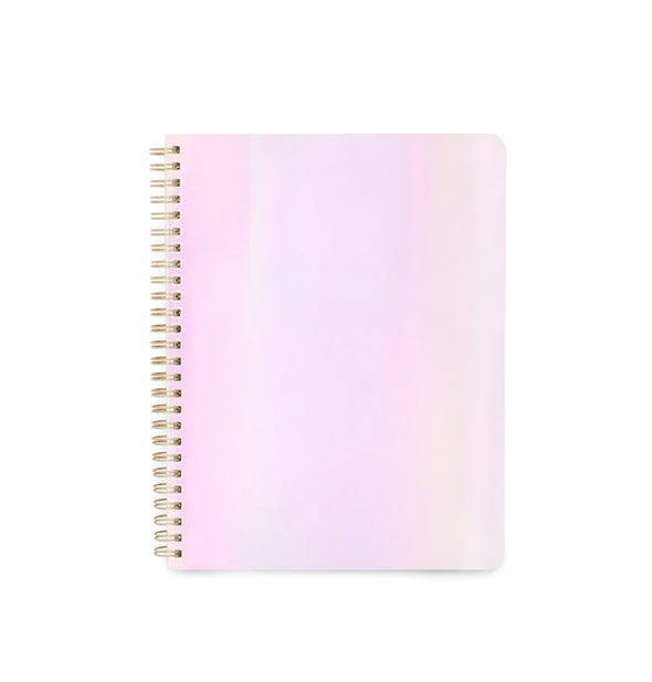 Wire-bound notebook cover with pink pearlescent effect