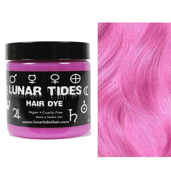 Lunar Tides Hair Dye pot shown in vibrant lilac shade Petal Pink