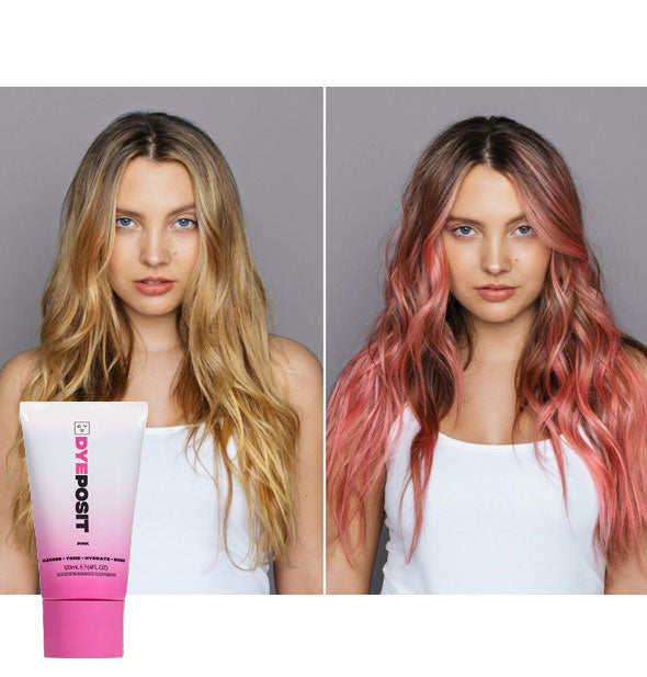 Model's hair before and after using Good Dye Young DYEposit in Pink