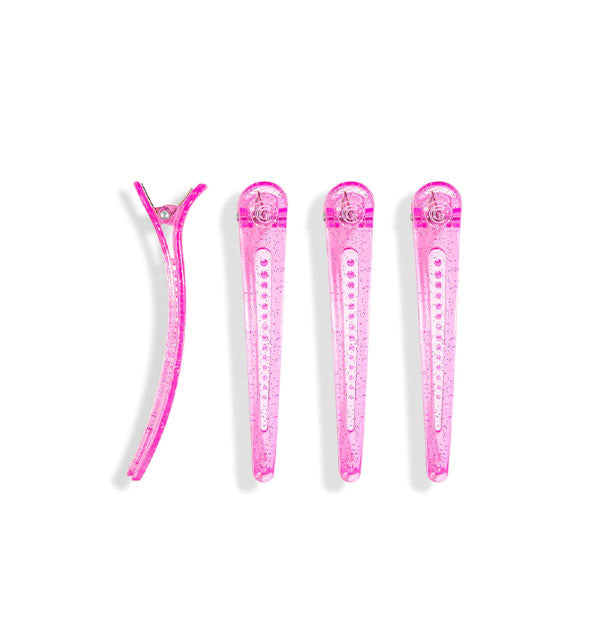 Four pink glitter hair clips