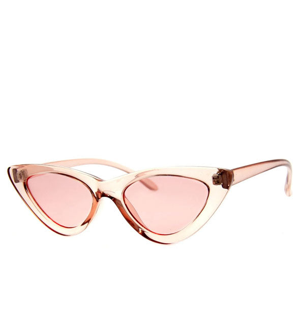 Clear cat-eye sunglasses with pink lens