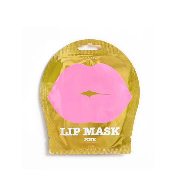 Gold Lip Mask packet with large pink lips graphic and white lettering