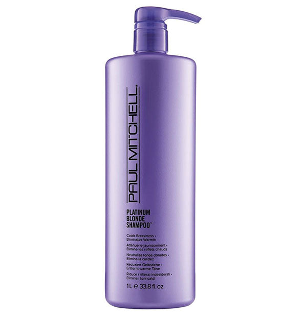 33.8 ounce bottle of Paul Mitchell Platinum Blonde Shampoo with pump nozzle