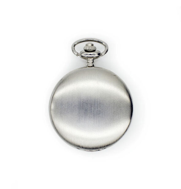Round silver pill case with ornamental winding crown