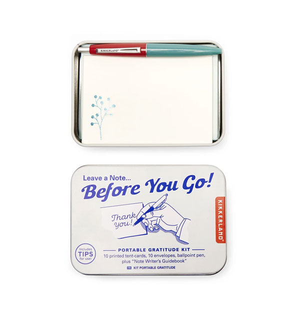 Before You Go! thank-you note writing kit tin with included mini ballpoint pen