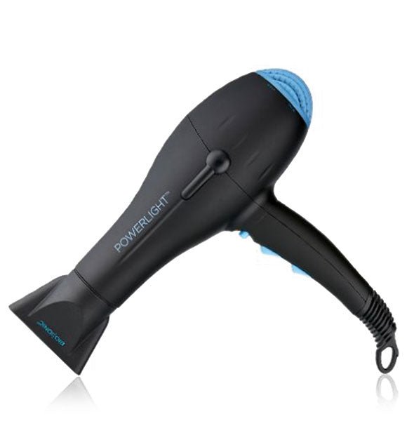 Black hair dryer with blue accents
