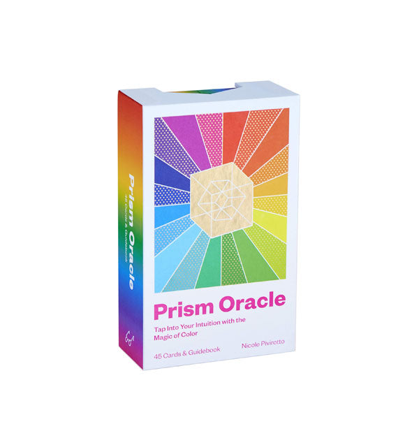Box of Prism Oracle cards with rainbow-colored geometric design